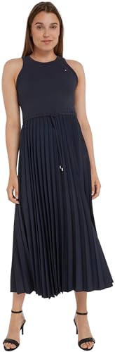 Tommy Hilfiger Damen Midikleid Rib Tank Pleated Dress Ärmellos, Blau (Desert Sky), XXL von Tommy Hilfiger