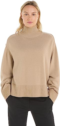 Tommy Hilfiger Damen Pullover Wool Blend Mock-Neck Strickpullover, Beige (Merino), M von Tommy Hilfiger