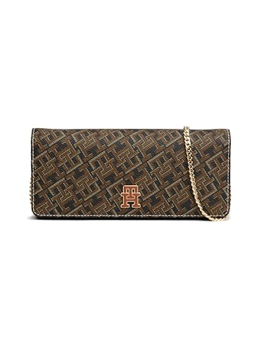 Tommy Hilfiger Damen Monogram with Removable Chain Clutch, Schwarz/Hellbraun von Tommy Hilfiger