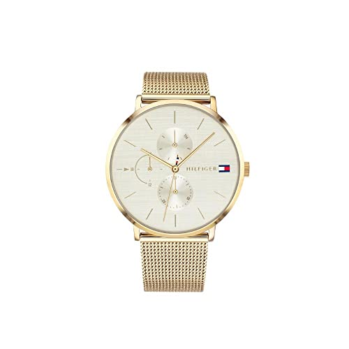 Tommy Hilfiger Multi Zifferblatt Quarz Uhr für Damen mit Gelbgoldfarbenes Edelstahl-Mesh-Gliederarmband - 1781943 von Tommy Hilfiger