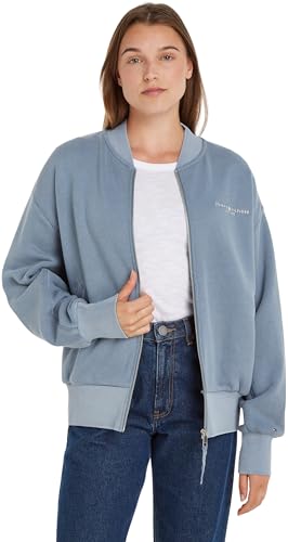 Tommy Hilfiger Damen Sweatshirt mit Reißverschluss Muted Zipup Jacket ohne Kapuze, Blau (Blue Coal), S-M von Tommy Hilfiger
