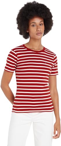 Tommy Hilfiger Damen T-Shirt Kurzarm New Slim Cody Rundhalsausschnitt, Mehrfarbig (Breton STP/Dark Magma/Ecru), XXL von Tommy Hilfiger