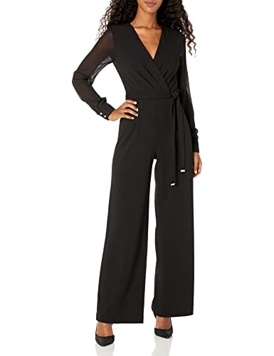 Tommy Hilfiger Damen-Jumpsuit aus Scuba-Krepp, gerades Bein, mit Überschuss-Ausschnitt und Krawatte, Schwarz, 2 von Tommy Hilfiger