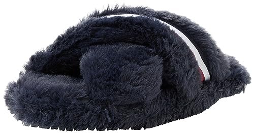 Tommy Hilfiger Damen Pelz Kreuz Riemen Home Slipper Hausschuh, Space Blue, 35/36 EU von Tommy Hilfiger