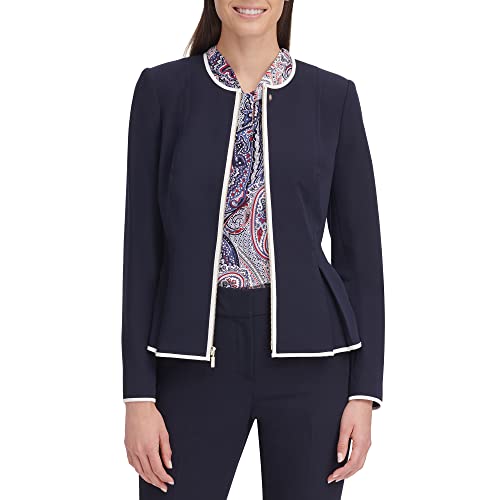 Tommy Hilfiger Damen Peplum Collarless Zip Front Blazer Jacket Jacke mit Schößchen, Mitternacht/Elfenbein, 34 Tommy Hilfiger Damen Peplum Collarless Zip Front Blazer Jacket Jacke mit Schößchen, Mitternacht/Elfenbein, 34 von Tommy Hilfiger