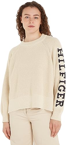 Tommy Hilfiger Damen Pullover Crew-Neck Sweater Strickpullover, Beige (Classic Beige), M von Tommy Hilfiger