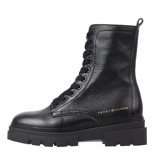 Tommy Hilfiger Damen Low Boot Stiefel Monochromatic Lace Up Stiefeletten, Schwarz (Black), 36 von Tommy Hilfiger