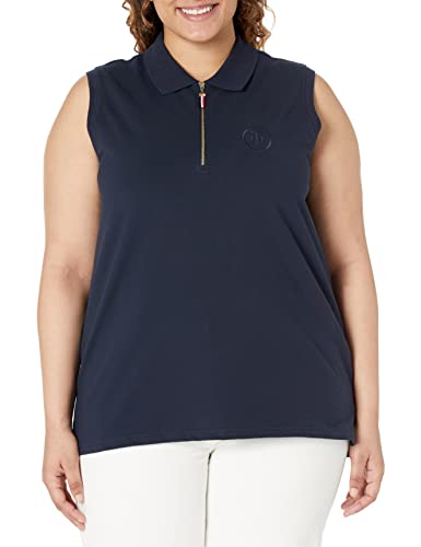 Tommy Hilfiger Damen Plus Essential Elevated Short Sleeve Zip Polo, Marineblau, 1X von Tommy Hilfiger