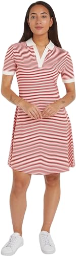 Tommy Hilfiger Damen Polokleid Gestreift, Mehrfarbig (Breton Fierce Red/Ecru), L von Tommy Hilfiger