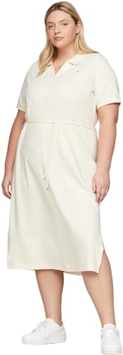 Tommy Hilfiger Damen Polokleid Midi Dress Kurzarm, Weiß (Calico), 48 von Tommy Hilfiger