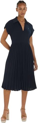 Tommy Hilfiger Damen Polokleid Pleated Midi Dress Knielang, Blau (Desert Sky), 32 von Tommy Hilfiger