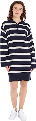 Tommy Hilfiger Damen Polokleid Soft Wool Langarm, Mehrfarbig (Breton Stp/ Desert Sky/ Ecru), L von Tommy Hilfiger