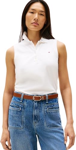 Tommy Hilfiger Damen Poloshirt Ärmellos 1985 Slim Fit, Weiß (Ecru), S von Tommy Hilfiger