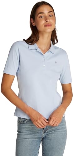 Tommy Hilfiger Damen Poloshirt Kurzarm Regular Fit, Blau (Breezy Blue), XXS von Tommy Hilfiger