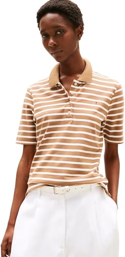 Tommy Hilfiger Damen Poloshirt Kurzarm 1985 Pique Regular Fit, Mehrfarbig (Hickory/Ecru STP), XXL von Tommy Hilfiger