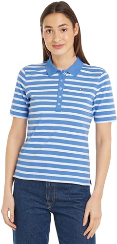 Tommy Hilfiger Damen Poloshirt Kurzarm 1985 Pique Stripe Polo Regular Fit, Mehrfarbig (Breton Ecru/Blue Spell), L von Tommy Hilfiger