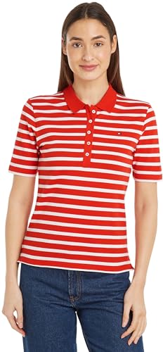 Tommy Hilfiger Damen Poloshirt Kurzarm 1985 Pique Stripe Polo Regular Fit, Mehrfarbig (Breton Fierce Red/Ecru), L von Tommy Hilfiger
