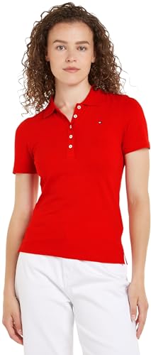 Tommy Hilfiger Damen Poloshirt Kurzarm 1985 Slim Pique Polo Ss Slim Fit, Rot (Fierce Red), XXL von Tommy Hilfiger