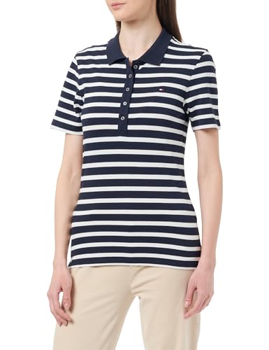 Tommy Hilfiger Damen Poloshirt Kurzarm 1985 Slim Pique Stripe Polo Ss Slim Fit, Mehrfarbig (Breton Desert Sky/Ecru), L von Tommy Hilfiger