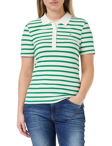 Tommy Hilfiger Damen Poloshirt Kurzarm 1985 Slim Pique Stripe Polo Ss Slim Fit, Mehrfarbig (Breton Ecru/Olympic Green), M von Tommy Hilfiger