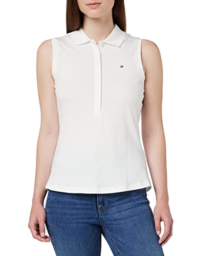 Tommy Hilfiger Damen Poloshirt Kurzarm Ärmellos, Weiß (Ecru), L von Tommy Hilfiger