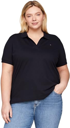 Tommy Hilfiger Damen Poloshirt Kurzarm Curve Regular Fit, Blau (Desert Sky), 48 von Tommy Hilfiger