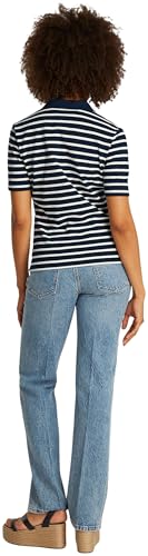 Tommy Hilfiger Damen Poloshirt Kurzarm Regular Fit, Mehrfarbig (Dark Night Navy/Ecru STP), XXL von Tommy Hilfiger