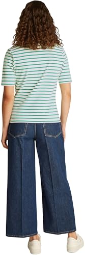 Tommy Hilfiger Damen Poloshirt Kurzarm Regular Fit, Mehrfarbig (Ecru/Radiant Green STP), S von Tommy Hilfiger
