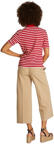Tommy Hilfiger Damen Poloshirt Kurzarm Regular Fit, Mehrfarbig (Primary Red/Ecru STP), XXL von Tommy Hilfiger