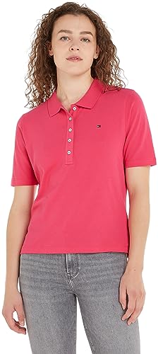Tommy Hilfiger Damen Poloshirt Kurzarm Regular Fit, Rosa (Bright Cerise Pink), XXS von Tommy Hilfiger