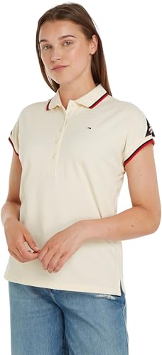 Tommy Hilfiger Damen Poloshirt Kurzarm Regular Fit, Weiß (Calico), XL von Tommy Hilfiger