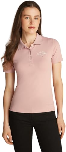 Tommy Hilfiger Damen Poloshirt Kurzarm Script Graphic Slim Fit, Rosa (Foggy Pink), XL von Tommy Hilfiger