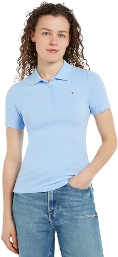 Tommy Hilfiger Damen Poloshirt Kurzarm Slim Fit, Blau (Vessel Blue), XL von Tommy Hilfiger