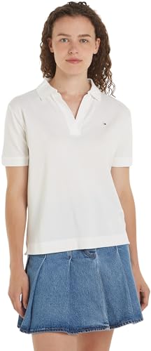 Tommy Hilfiger Damen Poloshirt Kurzarm Slim Fit, Weiß (Ecru), XXXL von Tommy Hilfiger