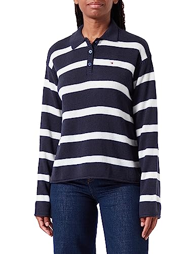 Tommy Hilfiger Damen Poloshirt Langarm Soft Wool Basic, Mehrfarbig (Breton Stp/ Desert Sky/ Ecru), S von Tommy Hilfiger