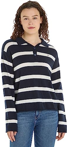 Tommy Hilfiger Damen Poloshirt Langarm Soft Wool Basic, Mehrfarbig (Breton Stp/ Desert Sky/ Ecru), XXS von Tommy Hilfiger