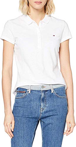 Tommy Hilfiger Damen Poloshirt Kurzarm Heritage Slim Fit, Weiß (Classic White), XS von Tommy Hilfiger