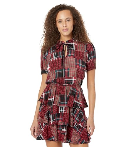 Tommy Hilfiger Damen Print Short Sleeve Mini Dress Lässiges Kleid, Highland Patchwork/Scarlet Multi, Klein von Tommy Hilfiger