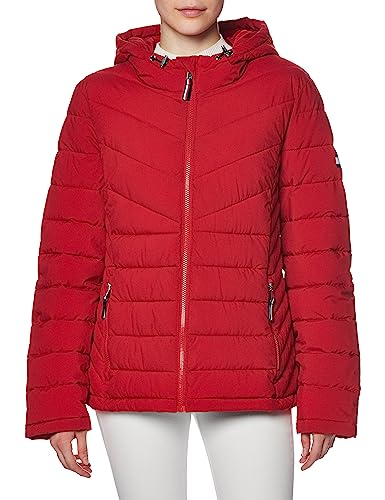 Tommy Hilfiger Damen Puffer Leichte Kapuzenjacke mit Kordelzug Packtasche, Purpur, L von Tommy Hilfiger