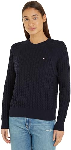 Tommy Hilfiger Damen Pullover Zopfmuster, Blau (Desert Sky), XXS von Tommy Hilfiger
