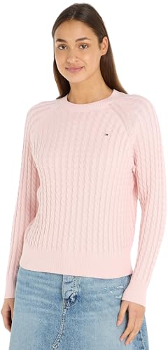 Tommy Hilfiger Damen Pullover Co Cable Crew Neck Sweater Strickpullover, Rosa (Whimsy Pink), L von Tommy Hilfiger