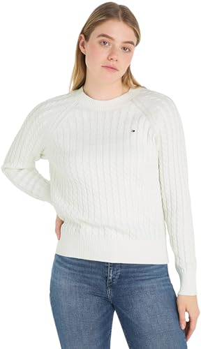 Tommy Hilfiger Damen Pullover Co Cable Crew Neck Sweater Strickpullover, Weiß (Ecru), XS von Tommy Hilfiger