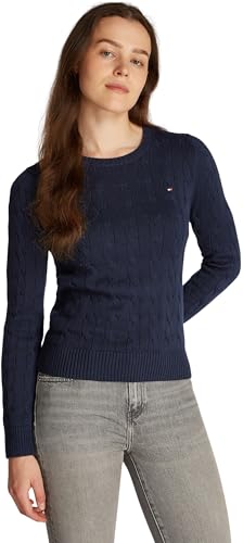 Tommy Hilfiger Damen Pullover Co Cable Rundhalsausschnitt, Blau (Dark Night Navy), XL von Tommy Hilfiger