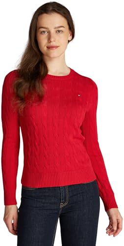 Tommy Hilfiger Damen Pullover Co Cable Rundhalsausschnitt, Rot (Primary Red), XL von Tommy Hilfiger