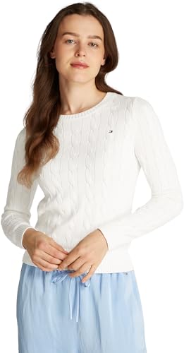 Tommy Hilfiger Damen Pullover Co Cable Rundhalsausschnitt, Weiß (Ecru), L von Tommy Hilfiger