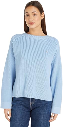 Tommy Hilfiger Damen Pullover Co Cardi Stitch Crew Neck Strickpullover, Blau (Well Water), M von Tommy Hilfiger