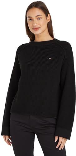 Tommy Hilfiger Damen Pullover Co Cardi Stitch Crew Neck Strickpullover, Schwarz (Black), XL von Tommy Hilfiger