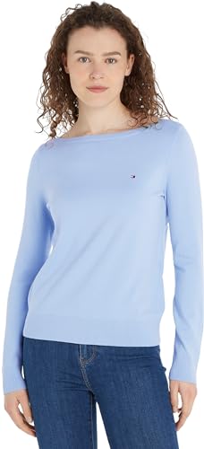 Tommy Hilfiger Damen Pullover Co Jersey Stitch Boat-Nk Sweater Strickpullover, Blau (Well Water), XXS von Tommy Hilfiger