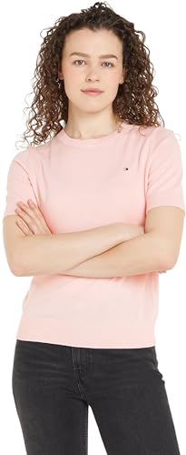 Tommy Hilfiger Damen Pullover Crew Neck Kurzarm, Rosa (Delicate Pink), XS von Tommy Hilfiger