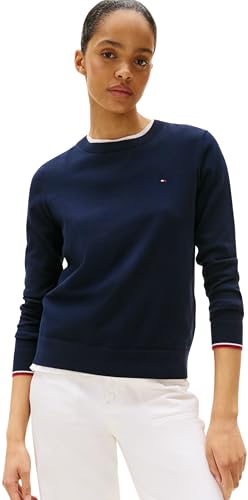 Tommy Hilfiger Damen Pullover Jersey Fine mit Rundhalsausschnitt, Blau (Dark Night Navy Gs), XS von Tommy Hilfiger